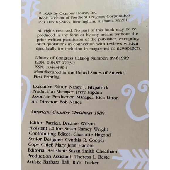 American Country Christmas 1989 Book  Holiday Handiwork Recipes & Traditions  Ox - Picture 5 of 5